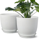 Plant Pots 8 Inch Set of 2, Flower Pots with Multi Mesh Drainage Holes, Planters for Indoor Outdoor Garden Plants and Flowers (White) by GreenHaven Gardens