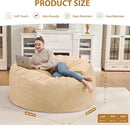 3FT Bean Bag Chair, Comfy Bean Bag Chairs with Memory Foam Filled, Fluffy Beanbag Sofa with Dutch Velvet Cover, Round BeanBag Chairs for Living Room, Playroom - Khaki by TinyTreasures Baby Boutique