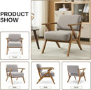 Ergonomic Mid-Century Modern Lounging Armchair | Solid Wood Frame & Plush Thickened Cushion | Versatile Seating for Living Room, Reading Nook & Balcony, Light Grey Linen by CozyNest Decor