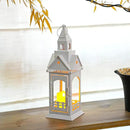 TRIROCKS Rustic Style Metal Candle Lantern 12'' High Decorative Outdoor Lantern Candle Holder with Tempered Glass House Shape for Home Living Room Garden Patio Parties Indoors Outdoors (White) by CozyNest Decor