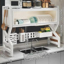 Kitchen sink rack dishwashing sink countertop dustproof cupboard storage multifunctional tableware storage drain rack double layer,KeepKitchen Sink Shlef Organized Space-Saving(White,65cm/25.6in) by CozyNest Decor