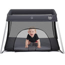 BABY JOY Baby Foldable Travel Crib, 2 in 1 Portable Playpen with Soft Washable Mattress, Side Zipper Design, Lightweight Installation-Free Home Playard with Carry Bag, for Infants & Toddlers (Grey) by TinyTreasures Baby Boutique