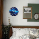 Glass Blue Wall Clocks Battery Operated 16 Inch Marble Pattern Big Clock for Office Abstract Silent Wall Clock Non Ticking by CozyNest Decor