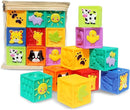 Kingtree Baby Blocks, 9PCS Soft Squeeze Building Blocks Stacking Toys for 6+ Months Babies, Baby Teething Chewing Educational Blocks Set with Numbers Animals Shapes Textures by TinyTreasures Baby Boutique