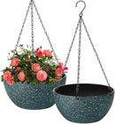 12 inch Hanging Planters for Indoor Plants, 2 Pack Planters for Outdoor Plants with Drainage Holes and Chain, Round Plastic Hanging Baskets, Hanging Flower Pots for Balcony Garden Decor-Black Speckle by CozyNest Decor