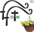 HOOPLE Plant Hangers Outdoor Heavy Duty 2 Pack, Extra Long 12 Inch Cast Iron Hanging Plant Bracket, Metal Black Plant Brackets Hook for Hanging Flower Baskets, Hanging Bracket, Elegant Design by GreenHaven Gardens