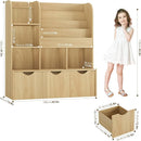 FOTOSOK 47'' Kids Bookshelf with Toy Storage, Multifunctional Bookcase with 5 Storage Cubbies and 3 Movable Drawers, Toy Storager Display Stand, Toy Organizer and Storage for Playroom,Bedroom, Natural by TinyTreasures Baby Boutique