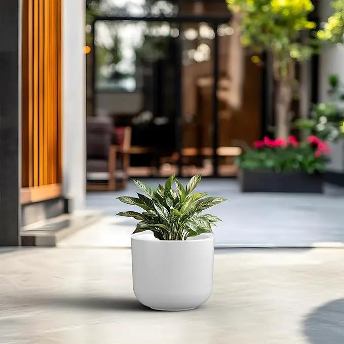 Kante Round Concrete Planter, 11 Inch Dia Classic Style Large Plant Pot with Drainage Hole for Indoor & Outdoor Plants, Ideal for Home, Patio, Garden, White, photo 3 of 4