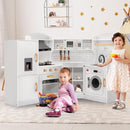 Costzon Corner Kids Kitchen Playset, Wooden Play Kitchen with Sounds & Lights, Washing Machine, Range Hood, Ice Maker, Microwave, Oven, Sink, Pretend Toy Kitchen Set for Toddler, Gift for Boys Girls by TinyTreasures Baby Boutique
