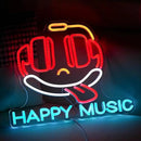 Headphone Neon Sign Dimmable Led Happy Music Neon Light for Wall Decor USB Cute Headset Figure Neon Light Sign for Music Studio Bar Live Music Party Bedroom by CozyNest Decor