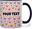 Personalized Mug for Kids - Butterflies - Custom Name/Text, Ceramic Hot Chocolate/Cocoa/Coffee Cup for Girls, Birthday/Christmas/Holiday Gift - 11 oz, Black Handle by TinyTreasures Baby Boutique