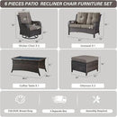 Wicker Outdoor Furniture Patio Furniture Set - 6 Piece Patio Conversation Set with Swivel Rocker Chairs, Loveseat Sofa, Ottomans and Coffee Table, Gray Cushion by GreenHaven Gardens