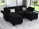 Belffin Modular Sectional Sofa with Double Chaise Velvet U Shaped Sofa Reversible Sectional Couch with Storage Black by CozyNest Decor