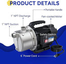 Acquaer 1.5 HP Portable Shallow Well Pump Garden Pump, Stainless Steel, 1210 GPH, 115V Sprinkler Water Transfer Draining Irrigation for Water Removal and Lawn Garden by GreenHaven Gardens