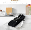 In-Drawer Knife Block - Bamboo Knife Drawer Organizer for Kitchen - Fits 5 Long + 6 Short Knives | Store Knives with Blades Pointing Down - Wooden Steak knife Holder without Knives (Black) by CozyNest Decor