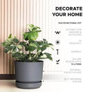 Elly Décor 14 inch Plastic Cylinder Planter Pot with Self-Watering Saucer and Drainage Hole,Lightweight & Extremely Durable, 14"x 14", Gray by GreenHaven Gardens