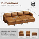 118.5" Luxury Modular Sleeper Sofa Bed with Storage Seat, 8 Seat Sectional Couch Deep Seat with Reversible Chaises & Removable Cover - Brown Faux Leather by CozyNest Decor