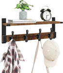Homode Coat Rack Wall Mount with Shelf, Wood Wall Hooks with Shelf, Heavy Duty Entryway Shelf with Hooks with 4 Metal Hangers for Hanging Key Towel Hat Purse, Bathroom Bedroom, Rustic Brown Black by CozyNest Decor
