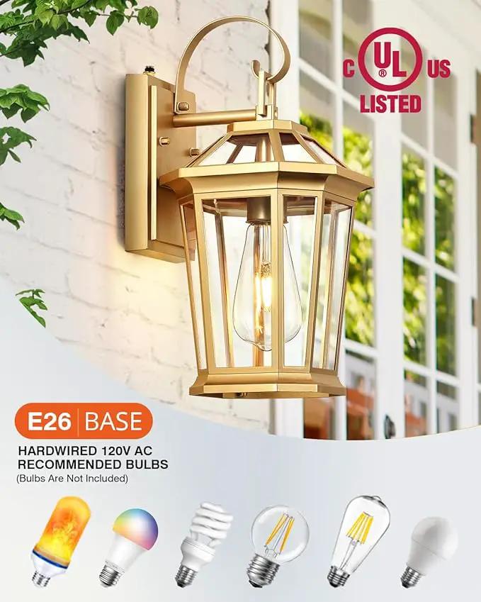 VIANIS Outdoor Porch Lights Wall Mount, Dusk to Dawn Exterior Light Fixture for House, 100% Anti-Rust Aluminum Waterproof Porch Light Outside Wall Lights, Gold Wall Sconce Lanterns for Garage, photo 7 of 9