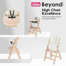 Abiie Beyond Junior Wooden High Chair with Tray - Adjustable and Convertible High Chair for Babies and Toddlers - 6 Months to 250 Lb - Water Resistant - Natural Wood/Dove Grey Cushion by TinyTreasures Baby Boutique