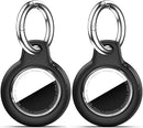 Upgrade Waterproof 2 Pack Airtags Holder with Apple Airtags Keychain, Hard PC Air Tag Case, Anti-Scratch & Shock Air tag Holder, Men's Women's Keyrings & Keychains - Black+Black by TinyTreasures Baby Boutique