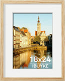 IBUYKE 18x24 Picture Frame,Solid Oak Wood 18x24 Photo Frame with Mat to 16x20,18x24 Picture Frames With Tempered Glass,Wall Mount Display,Home Decor,Natural Oak 24 x 18 Frame,UWPF1824N by CozyNest Decor