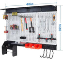 Ultrawall Peboard Storage Organizer, 48x36 inch Pegboard Wall Organizer, Metal Garage Peg Board with Toolboard, Utility Hooks, Overhead Shelf, 105pcs