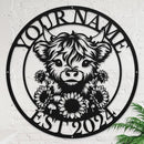 Personalized Highland Cow Name metal Signs,Custom Highland Cow Metal Shed Wall Decor,Black Metal Wall Art Plaques Outdoor wall Decorative Signage (Style E) by CozyNest Decor