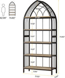 5-Tier Bookshelf, 74.8" Industrial Curved Wooden Bookcase