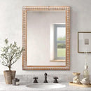 Farmhouse Bathroom Mirror 22x30 Inch - Rectangular Wall Mirrors with Wood Frame & Beaded Design - Distortion-Free Glass, Horizontal/Vertical Mount or Freestanding by CozyNest Decor
