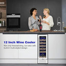 Tylza 12" Wine Cooler Refrigerator, 18 Bottle Wine Fridge Built-in or Freestanding with Stainless Steel & Double-Layer Tempered Glass Door, Compressor Fast Cooling, Low Noise and No Fog, Mini Fridge by CozyNest Decor