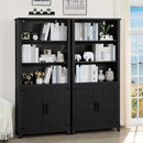 70in Tall Bookshelf 5 Tier Bookcase with Barn Doors and Adjustable Shelves, Black Farmhouse Book Shelf with Storage Cabinet, Wood Freestanding Display Bookshelves for Bedroom, Kitchen (3PCS) by CozyNest Decor