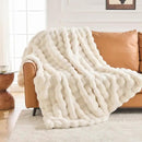 Cozy Faux Fur Throw Blanket for Bed-Warm Fuzzy Throw Blanket, Soft Plush Thick Bubble Blankets for Bedroom and Living Room, Furry Luxury Blanket, 90 x 90, Cream by CozyNest Decor