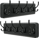 Dseap Wall Mounted Coat Rack: Patented, Heavy-Duty, 17.4" Long 5-Double-Hooks Wooden Hanger Rail for Winter Coats, Hats, Jackets, Clothing - Black, Pack of 2 by CozyNest Decor