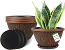 4 Pack Plant Pots Outdoor Indoor, 8 Inch Small Flower Pots with Drainage Hole & Tray, Thickened Plastic Outdoor Planters for Garden House Decor - Pebbles Pattern Design by CozyNest Decor