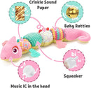 LIGHTDESIRE Baby Toys Musical Dinosaur,Infant Stuffed Animal Toys with Crinkle and Rattles,Soft Sensory Toys with Textures for Tummy Time Newborn Boys Girls 0 3 6 12 Months(Pink) by TinyTreasures Baby Boutique