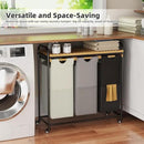 Laundry Hampers 3 Section, Laundry Sorter with Removable Shelf and Pull-Out Bags, Clothes Hampers with Wheels Rolling Cart Basket for Laundry Room Bathroom, 3 x 40 L (Black White Gray) by CozyNest Decor