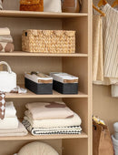 StorageWorks Narrow Storage Bins, Small Basket for Closet and Shelves, Fabric Organizer with Handles, Toilet Paper Storage, Black and White, 2-Pack by CozyNest Decor