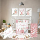 Personalized Baby Crib Bedding Set, 5 Pcs Custom Name Nursery Bedding Set, Pink Woodland Deer Baby Bedding Set for Girl, Double Layer Baby Crib Sets, Customized Gifts for Toddlers Kids Infants by TinyTreasures Baby Boutique