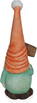 Alpine Corporation MCC848 Indoor/Outdoor Gnome with "Welcome" Sign Garden Statue, Charming Gnome with Hat, 26"H, Orange by GreenHaven Gardens