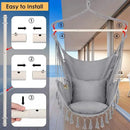 Y- STOP Hammock Chair Hanging Rope Swing, Max 500 Lbs, 2 Cushions Included, Large Macrame Hanging Chair with Pocket for Superior Comfort, with Hardware Kit (Light Grey) by GreenHaven Gardens