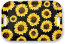 Serving Trays with Handles, 14.5 x 9.8 inch Rectangular Plastic Tray for Restaurant, Kitchen, Sunflower Black Background by CozyNest Decor
