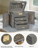 AKOZLIN 4-Tier Jewelry Box Leather Jewelry Storage Organizer with 3 Drawers Lockable for Women Girls Ring Necklace Earring Bracelet Holder with Mirror Dark Grey by TinyTreasures Baby Boutique