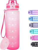 32oz Motivational Water Bottles with Time Marker & Fruit Strainer, Transparent Gradient Color Water Bottle with Times to Drink, Leakproof & BPA Free, Reusable Bottle with Strap (No Straw) by CozyNest Decor