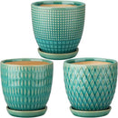 Oairse 4 inches Ceramic Planters Pots for Indoor Plants 3 Set of Small Round Flower Pots with Drainage Hole and Ceramic Tray Modern Planters Set for Succulents Cactus Garden Home Windowsill Table by GreenHaven Gardens