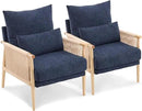 VINGLI Boho Braid Accent Armchairs Set of 2,Mid-Century Modern Chiars with Solid Wooden Armrest,Comfy Louge Cushion Chairs with Waist Pillow for Bedroom,Living Room,Reading Room, Blue by CozyNest Decor