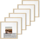 HAUS AND HUES Solid Oak Wood 8”x8” Picture Frames Matted to 4”x4” Set of 6-8x8 Standard Square Picture Frames, Photo Gallery Wall Frame Set, Beige 8x8 Picture Frames Matted (Beige Oak Frames) by CozyNest Decor
