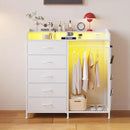 LUMTOK Modern 5 Dresser with LED Hanging Rack, Dresser with Clothes Rack, Hanger Rack, and Storage Drawers, Drawer Dressers with Coat Racks for Bedroom Living Room, Entryway, Closets (White) by CozyNest Decor