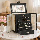 AKOZLIN 6-Tier Jewelry Box Organizer Functional 5 Drawers Leather Jewelry Storage Case for Women Girls Ring Necklace Earring Bracelet Holder Organizer with Mirror Black by TinyTreasures Baby Boutique