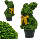 2 Pcs Artificial Bunny Shaped Topiary Trees, Artificial Green Boxwood Bunny Decorations with Gold Bow, Perfect for Indoor & Outdoor Front Porch, Easter& Garden Decor (Bunny Tree with Base) by CozyNest Decor
